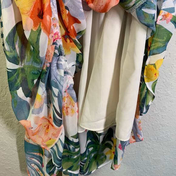 ELIZA J Dress 12 Midi Halter Floral Keyhole Button Neck Closure Ruffle Hem Lined - Picture 10 of 16